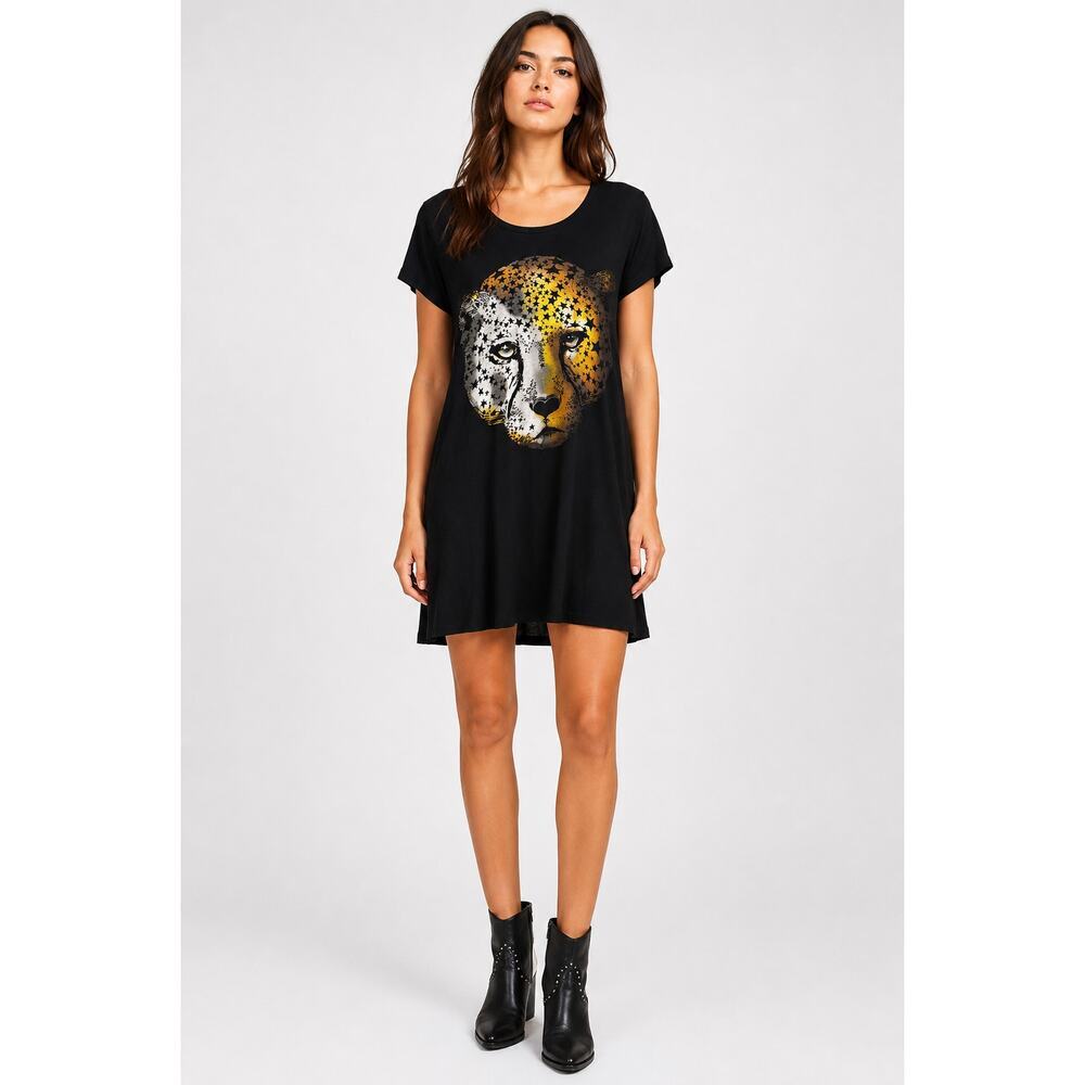 Lauren Moshi Beverly Hills Cheetah Graphic T-Shirt Dress Black Size S
